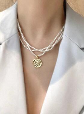 法式复古多层珍珠叠戴毛衣项链