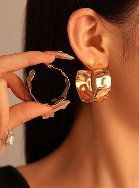 MaisonCleo2件套夸张金属感圆圈几何耳钉项圈个性欧美气质高级感