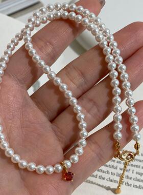 MaisonCleo正圆珍珠红钻锁骨链