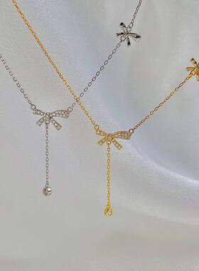 S925纯银蝴蝶结女夏锁骨链