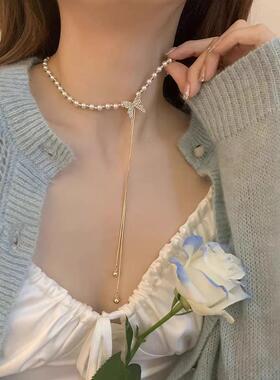 MaisonCleo小众珍珠蝴蝶锁骨链