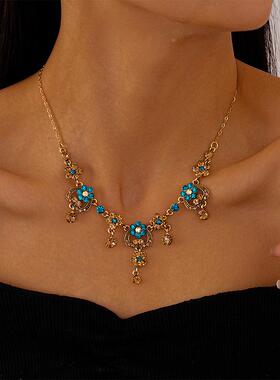 MaisonCleo复古镶钻花朵爱心圆形链条项链小众宫廷风气质高级感锁