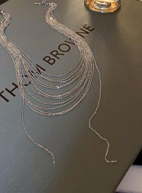 银色小众叠戴流苏锁骨链女款