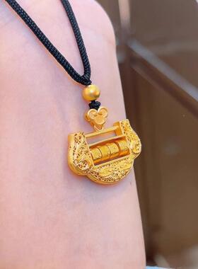 新中式黑绳编织小福锁毛衣链女