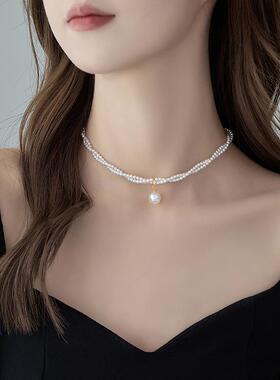 MaisonCleo小粒珍珠纯银锁骨链