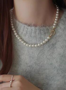 MaisonCleo轻奢珍珠闪钻毛衣链