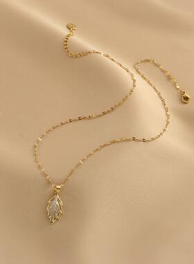 MaisonCleo猫眼石树叶吊坠项链