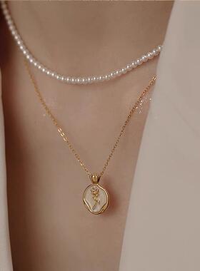MaisonCleo玫瑰花珍珠叠戴项链