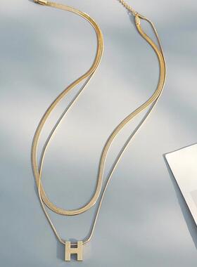 MaisonCleo小众双层H字母毛衣链