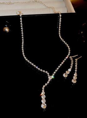 MaisonCleo2件套高级轻奢镶钻几何耳环项链时尚网红简约气质毛衣