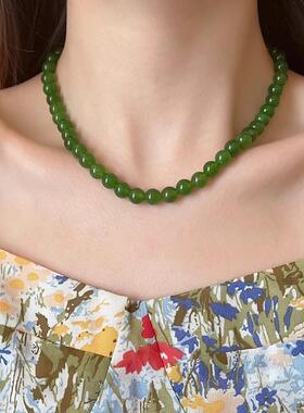 国风串珠显白绿色元宝扣锁骨链