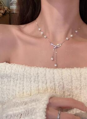 MaisonCleo蝴蝶结珍珠流苏项链