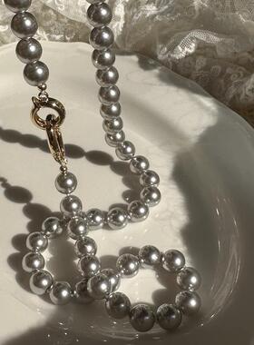 MaisonCleo银灰珍珠纯银毛衣链