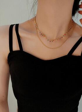 MaisonCleo彩色珐琅双层锁骨链