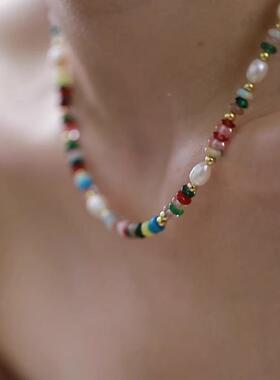 多巴胺纯银淡水珍珠彩虹项链
