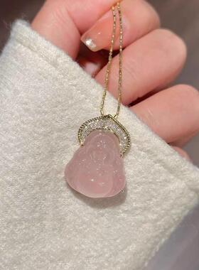 新中式粉色满钻弥勒佛项链