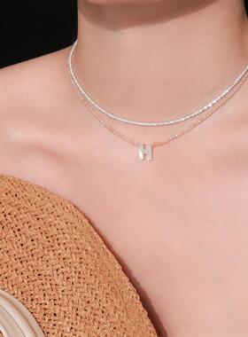 MaisonCleo贝壳字母叠戴锁骨链