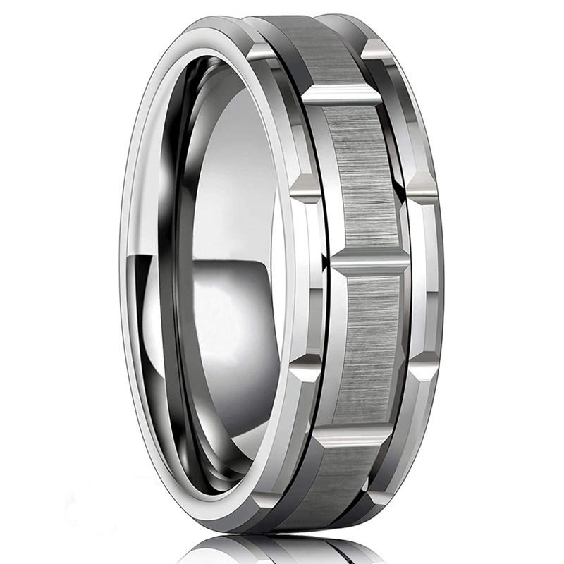 Modern Men 8MM Stainless Steel Ring Silver Color Brushed - 图2