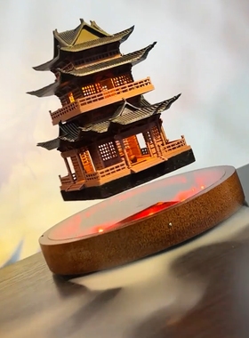 磁悬浮古风阁楼摆件旋转家居客厅办公室装饰品茶台微景观造景装饰