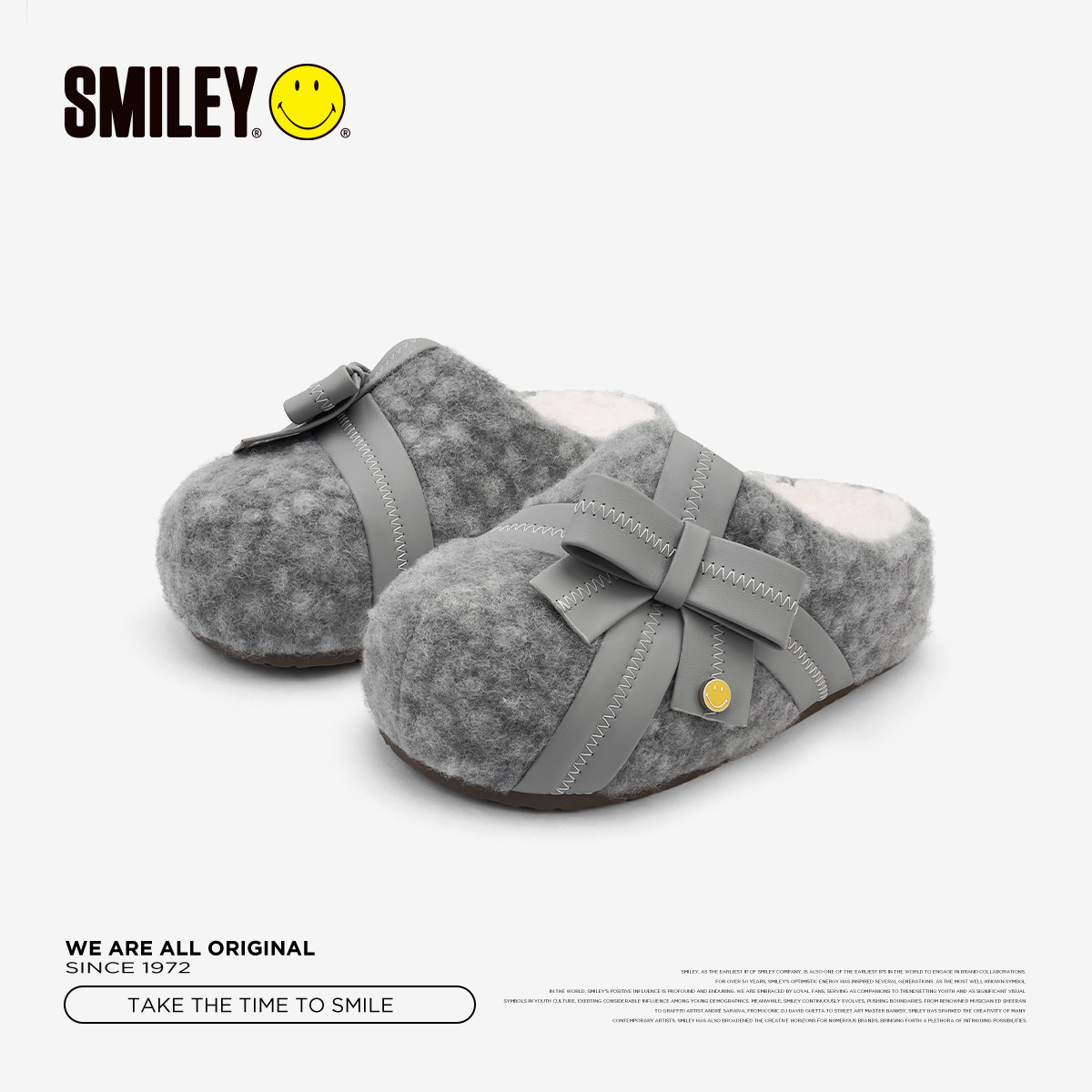【李沐宸同款】SMILEY笑脸蝴蝶结穆勒灰勃肯一脚蹬厚底增高拖鞋子,淘宝优惠券,粉丝福利购,淘宝优惠卷