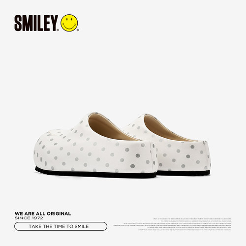 SMILEY笑脸白色波点半拖厚底增高女春季包头拖一脚蹬勃肯穆勒拖鞋 - 图2