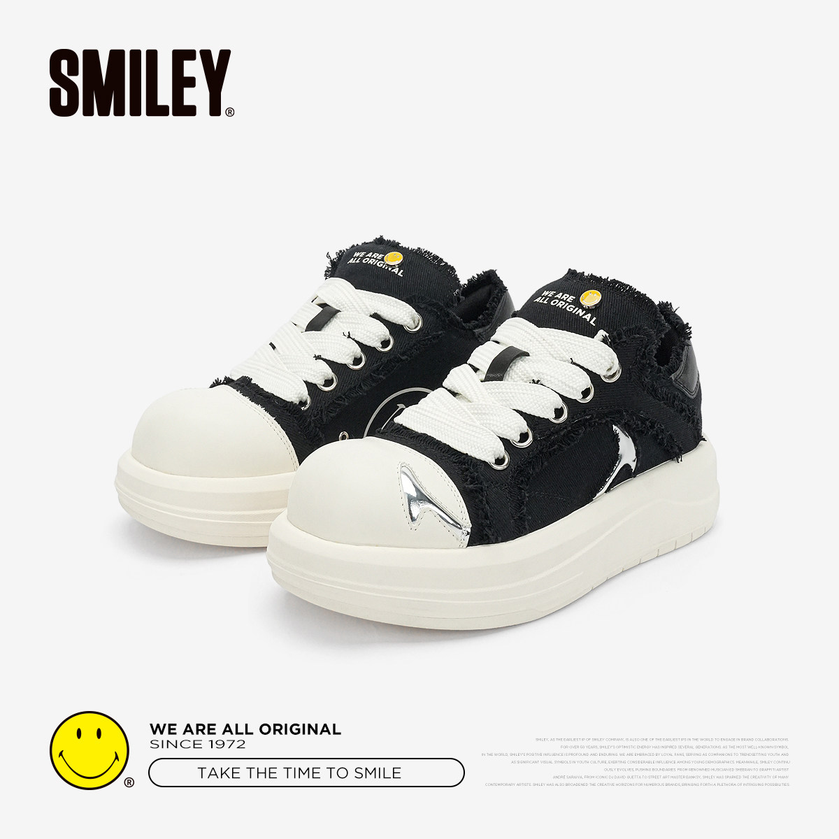 【汪苏泷同款】SMILEY笑脸白鲸黑大头鞋男女厚底帆布情侣休闲女鞋,淘宝优惠券,粉丝福利购,淘宝优惠卷