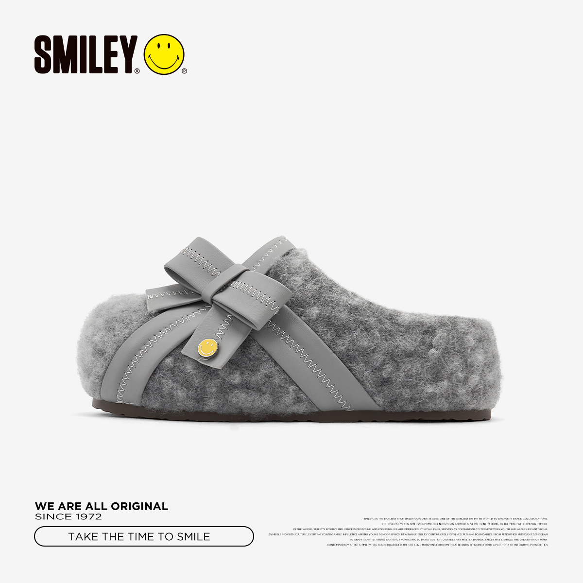【李沐宸同款】SMILEY笑脸蝴蝶结穆勒灰勃肯一脚蹬厚底增高拖鞋子,淘宝优惠券,粉丝福利购,淘宝优惠卷
