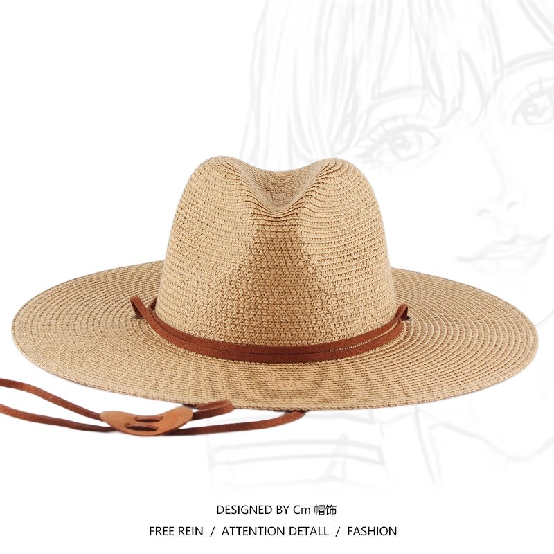 网红Summer sunscreen travel vacation beach woven cowboy hat