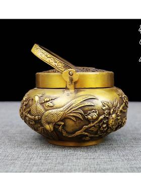 黄铜花开富贵手炉 暖手炉 纯铜仿古取暖炉取暖小号香碳手炉碳火炉