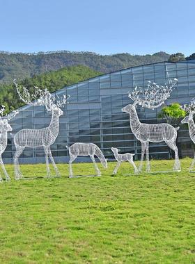 户外不锈钢梅花鹿雕塑售楼部草坪抽象动物铁艺镂空钢丝鹿装饰摆件