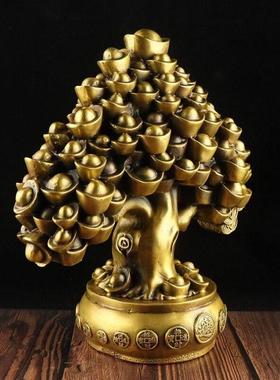 全铜发财树酒柜装饰摆件家居客厅办公室工艺品摆设创意摇钱树中式