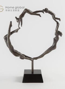 悦生活金色家庭雕塑样板房间软装设计师别墅会所客厅装饰艺术摆件