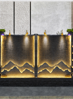 中式客厅水幕墙流水屏风庭院喷泉落地招财水P景室内加湿隔断摆件