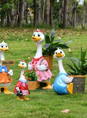 户外花园别墅庭院装饰摆件t创意花盆卡通鸭子动物花缸园林景观雕