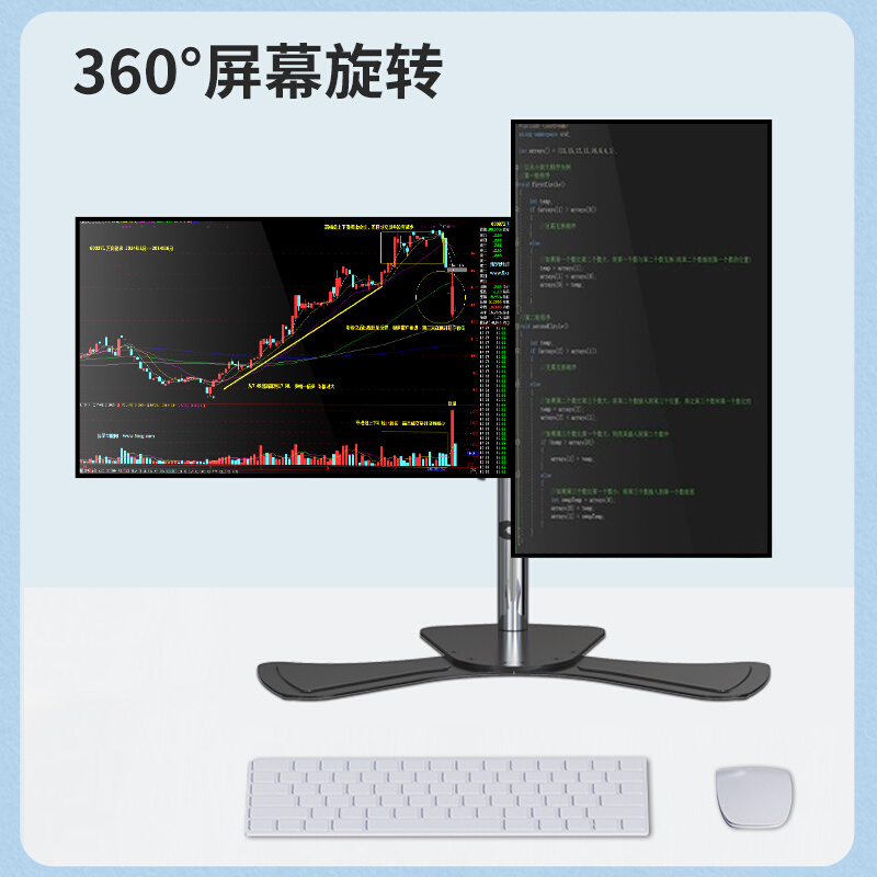 双四屏显示器支架桌面底座升降2/4屏旋转多屏拼接显示屏挂架-图2