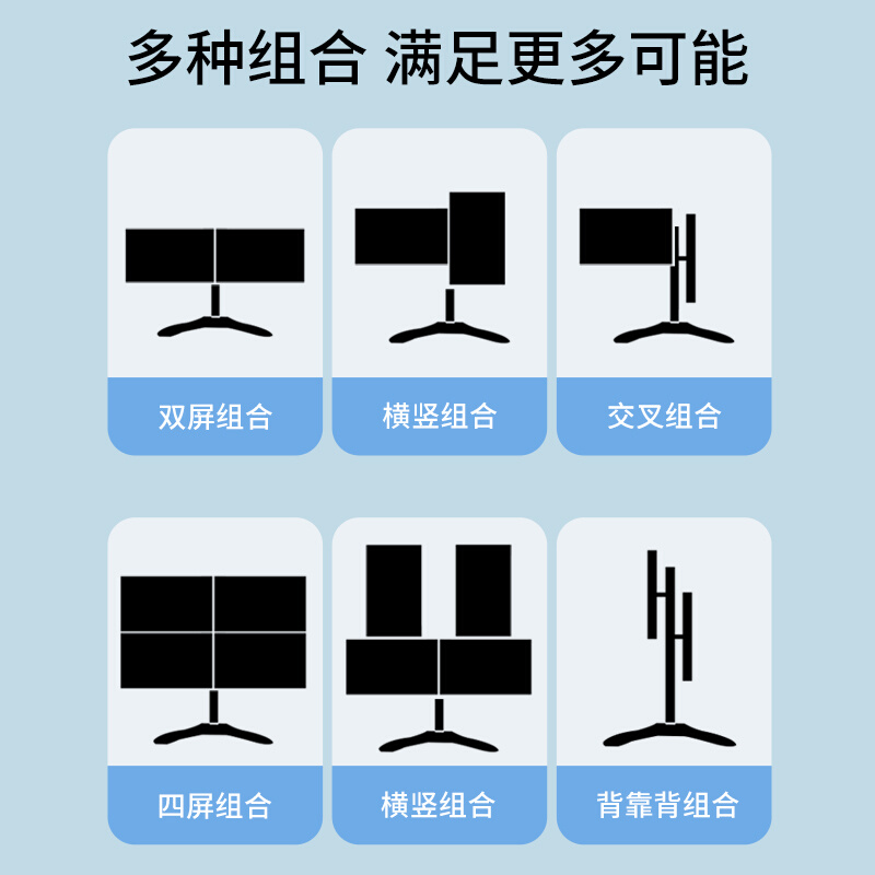 双四屏显示器支架桌面底座升降2/4屏旋转多屏拼接显示屏挂架-图0