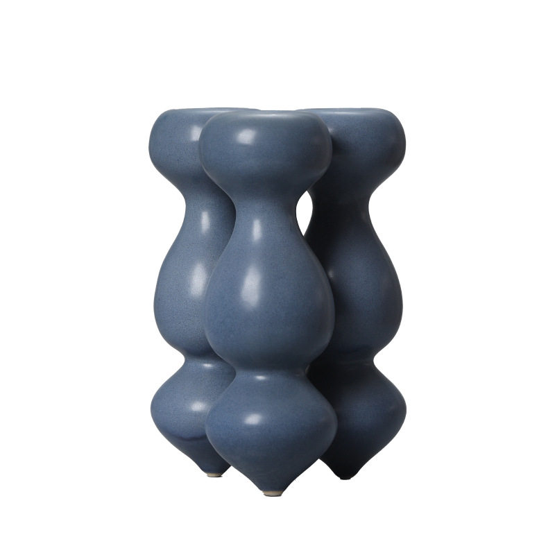 Best west 密蓝色不规则法式陶瓷花瓶摆件 轻奢家居高档艺术花器,淘宝优惠券,粉丝福利购,淘宝优惠卷