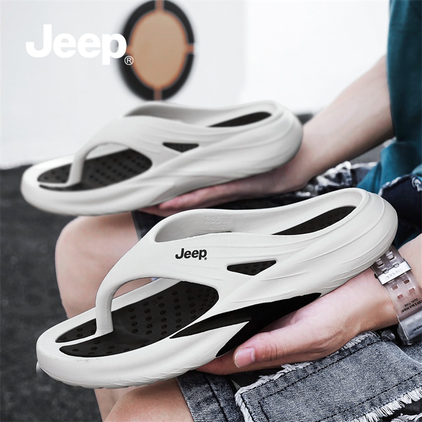 JEEP拖鞋男冬外穿2025新款沙滩鞋男士运动凉拖厚底防滑夹脚人字拖,淘宝优惠券,粉丝福利购,淘宝优惠卷