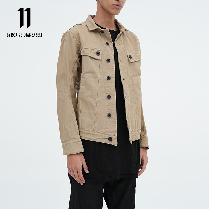 11 BY BBS J1 F-1407 SS19 卡其色刺绣牛仔夹克 - 图0