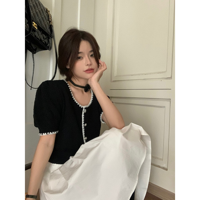 Fan Wenwen Cream Puff Skirt A-Line White Pleated Skirt Women's Summer Sweet Short Skirt for Little People