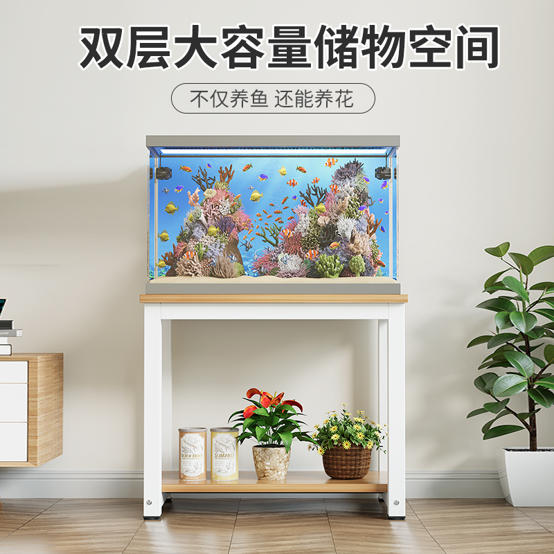鱼缸架子钢木鱼缸底座客厅水族箱家用鱼缸承重支托铁W艺置物架定 - 图0