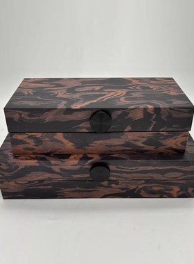 现代新中式皮革抽象木纹首饰盒摆件售楼J部客厅酒柜古风收纳装饰