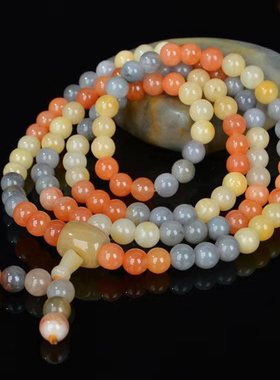 新疆金丝玉手链彩色多圈手串圆珠三色108颗手链