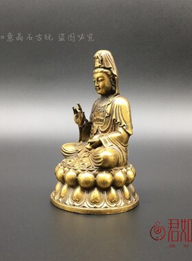 新品合金铜莲花观音摆件 铜带底座净瓶H观音菩萨小铜佛造像 佛祖