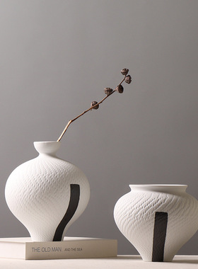 督臣现代简约陶瓷花瓶水墨跳刀纹创意装饰品样板房酒店博古展示架