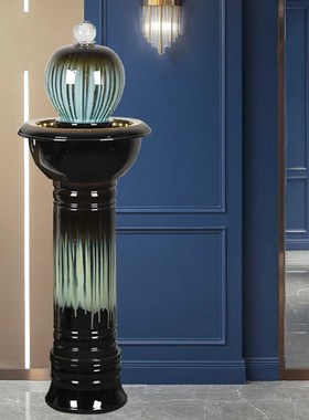 现代简约陶瓷流水摆件落地风水球招财办公室客厅加湿欧式室内装饰