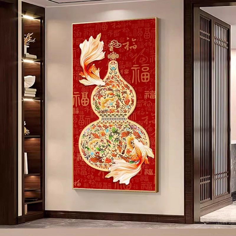 招财锦鲤葫芦5d钻石画2025新款客厅大气高端玄关百福图贴钻十字绣,淘宝优惠券,粉丝福利购,淘宝优惠卷