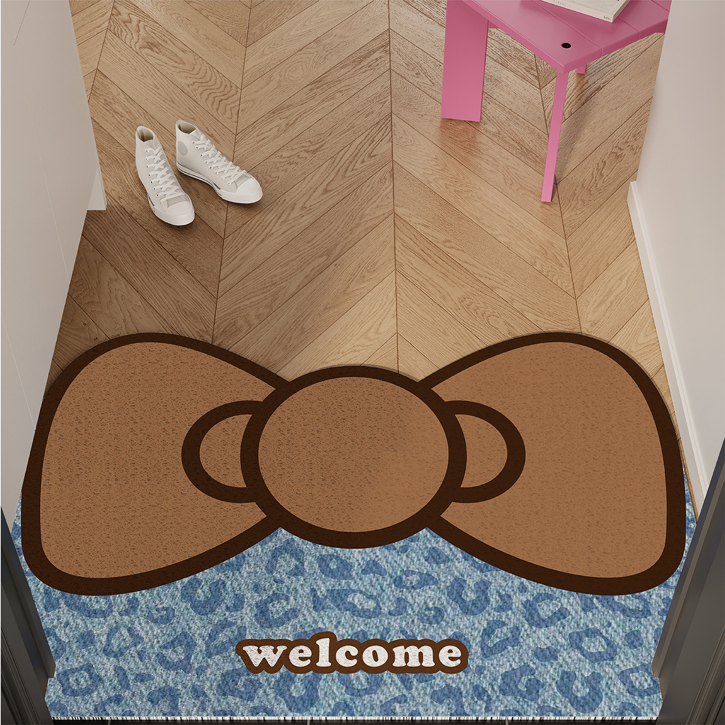 Mever豹纹Kitty蝴蝶结入户地垫门口进门入户门地毯丝圈防滑脚垫子,淘宝优惠券,粉丝福利购,淘宝优惠卷