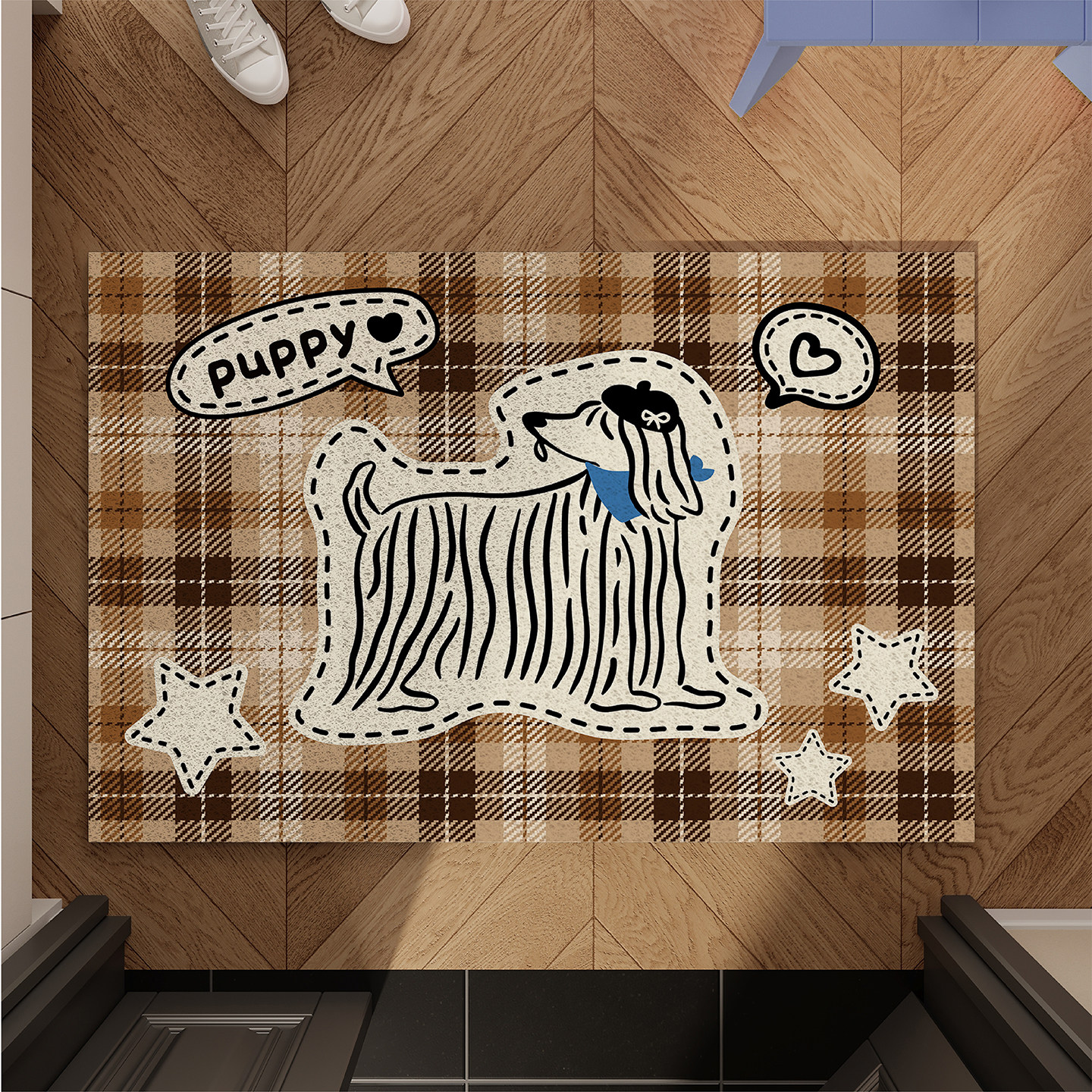 复古英伦风小狗入户地垫丝圈防滑耐脏脚垫进门玄关门口地毯可裁剪,淘宝优惠券,粉丝福利购,淘宝优惠卷