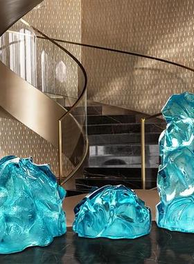 透明树脂景观石头雕塑酒店售楼处别墅庭院水池大型落地软装饰摆件